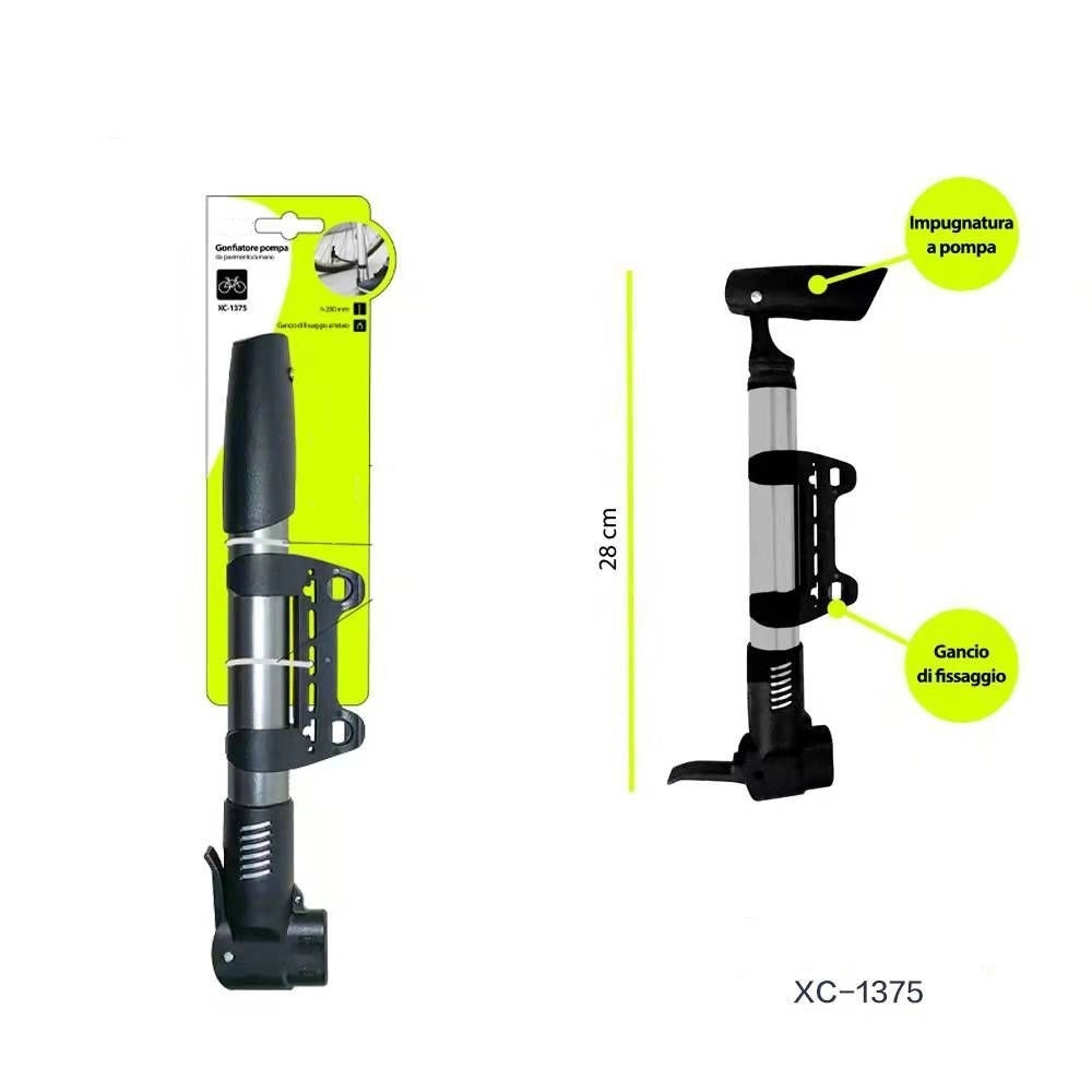 Trade Shop - Gonfiatore Pompa Per Ruote Bici Con Gancio Di Fissaggio Bicicletta 28cm Xc-1375 -