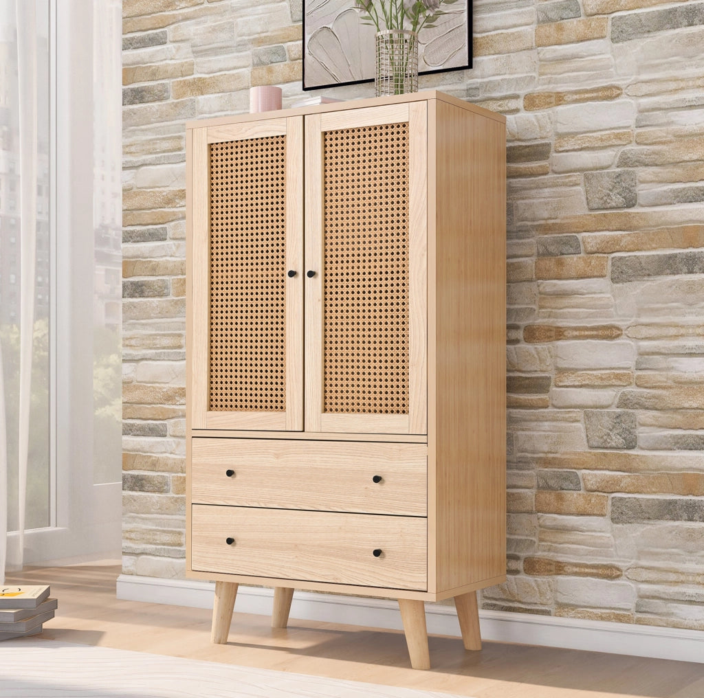 Madia 60x120x40 cm con 2 porte e 2 cassetti; pannello truciolare finitura rovere