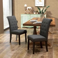 Set di 2 Sedie per Sala da Pranzo e Cucina con Gambe in Legno, Rivestimento in Lino, 47 x 61 x 101 cm, Grigio Scuro