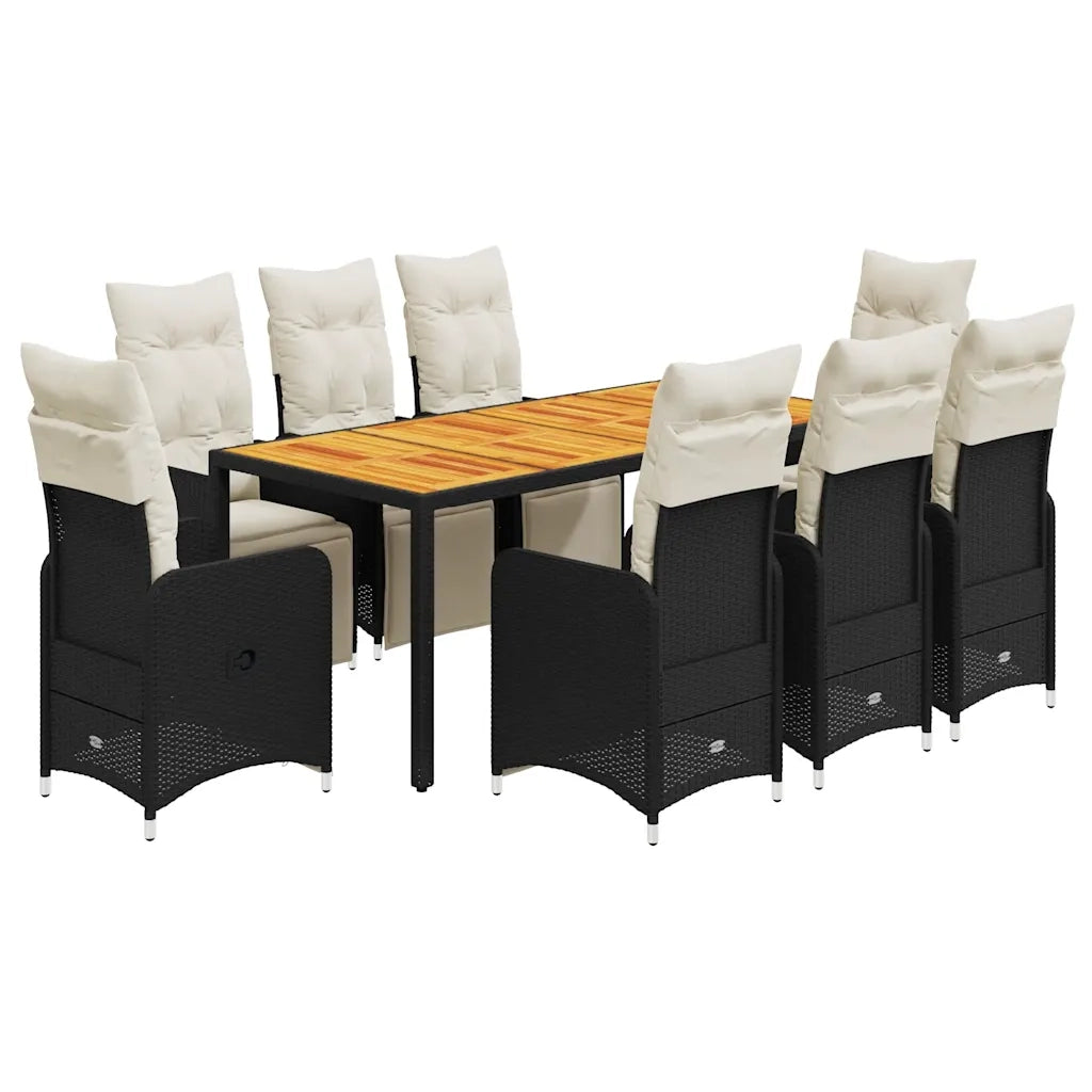 Set BistrÃ² da Giardino 9 pz con Cuscini in Polyrattan Nero