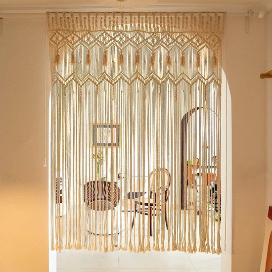 Tessuto Macramè per Parete, Grande Tela Handicraftata, Tappeto di Rete per Cortine Boho, Porta di Entrata per Decorazione di Matrimonio, Decorazione per Salotto e Camera da Bambini, 132 x 180cm