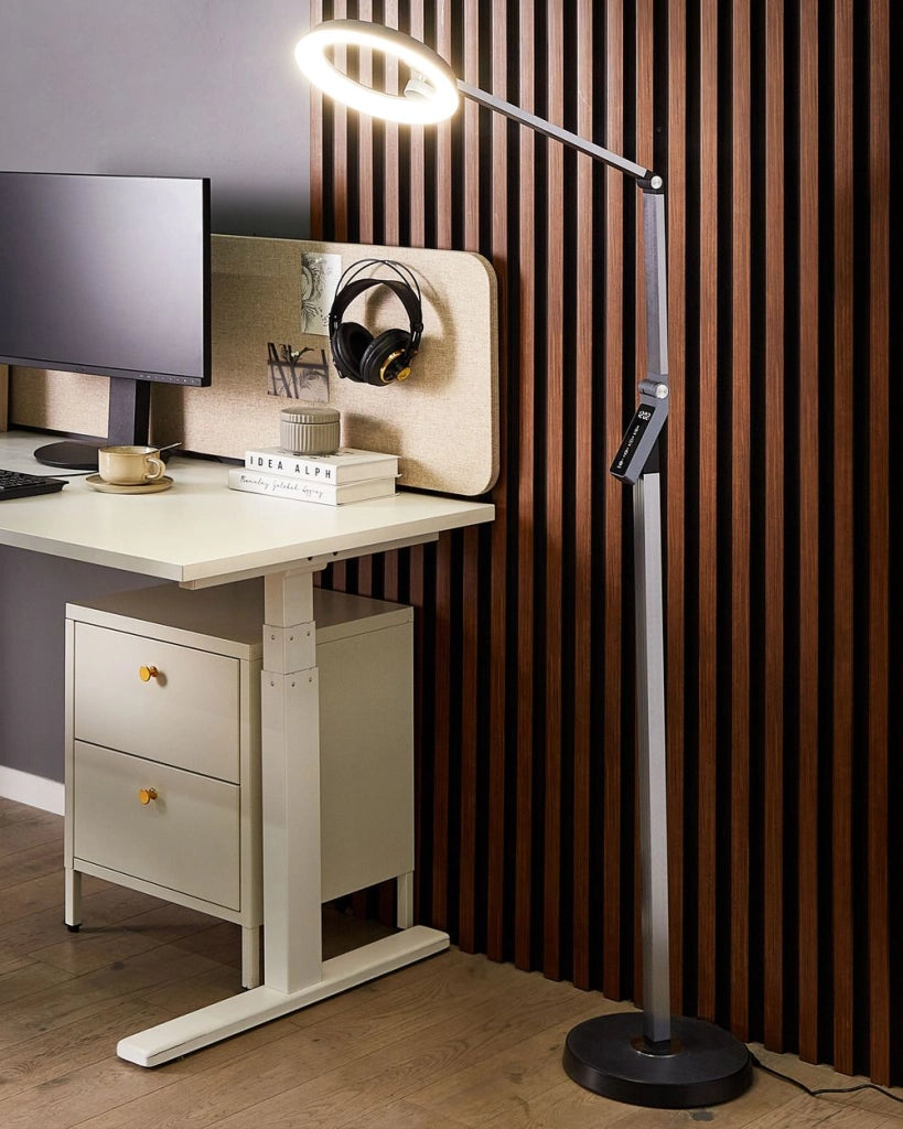 Lampada da terra LED materiale sintetico grigio scuro 170 cm altezza regolabile ufficio camera da letto