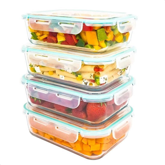 Contenitore per alimenti in vetro da 1500 ml, a tenuta d'aria, compatibile con forno a microonde, lavastoviglie e congelatore, BPA-free, 4 pezzi