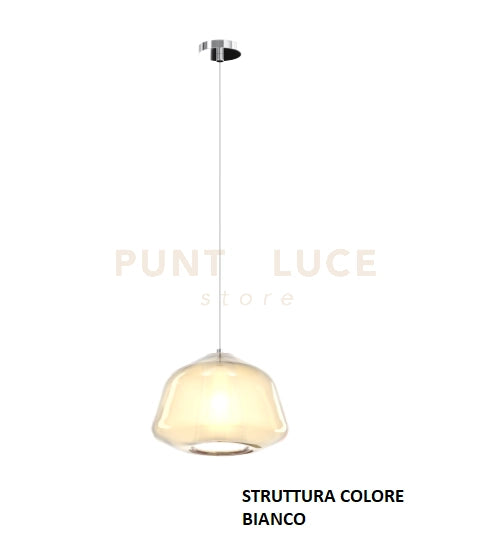 SOSPENSIONE BIANCO 1 LUCE VETRO ALPHA AMBRA 1176BI-S1 ALPHA-AM