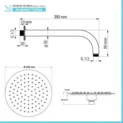 Set doccia incasso completo con soffione 20 inox e kit doccia  Gemma