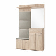 Mobile Ingresso Scarpiera Appendiabiti Imbottito Set Entrata Anta Specchio Vani Guardaroba Ganci Mobiletto Contenitore Multifunzione Salvaspazio Corridoio Casa Design Moderno 120 x 32 x 203 Cm Rovere