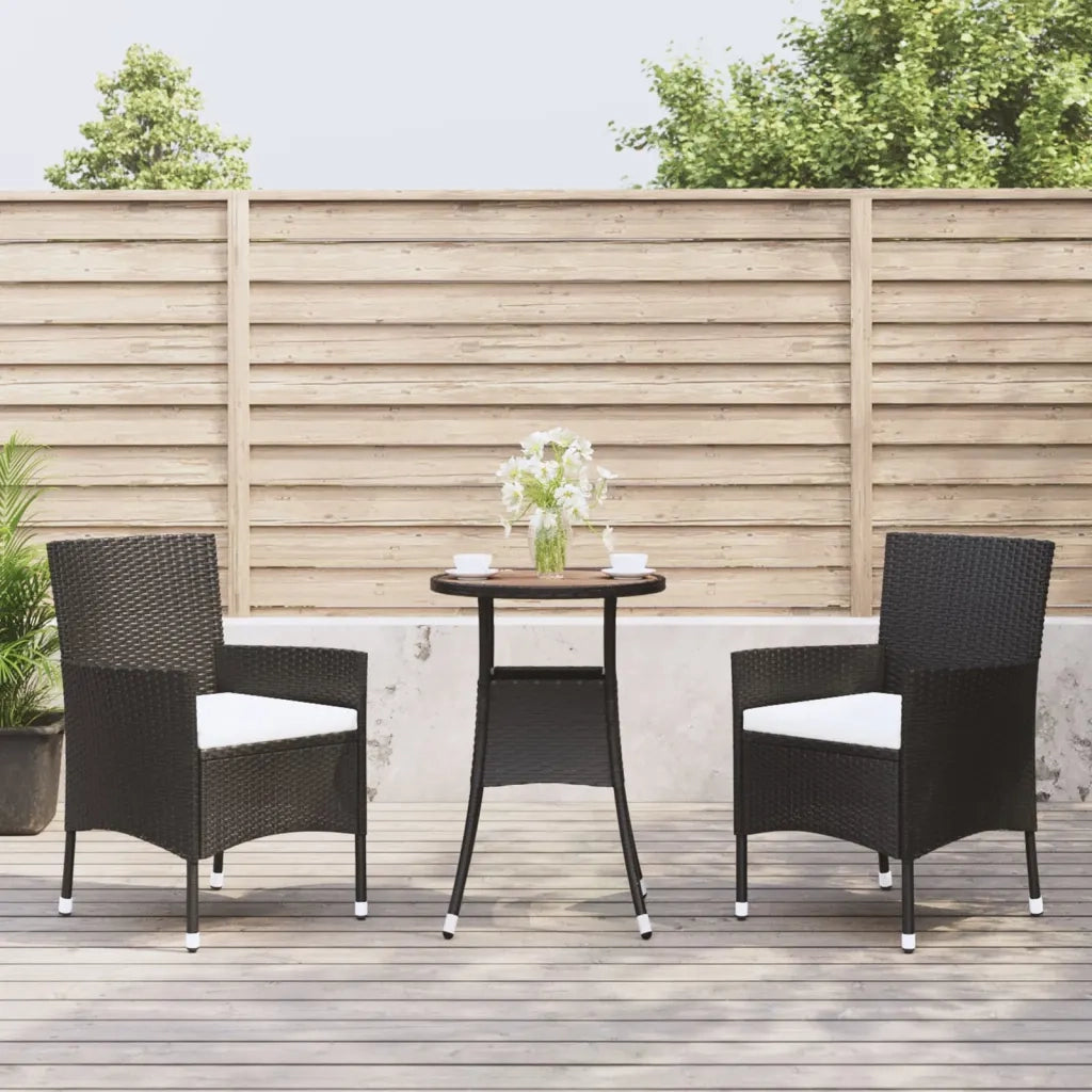 Set Bistr¨° da Giardino 3 pz | Set Salotto da Giardino con Cuscini in Polyrattan Nero