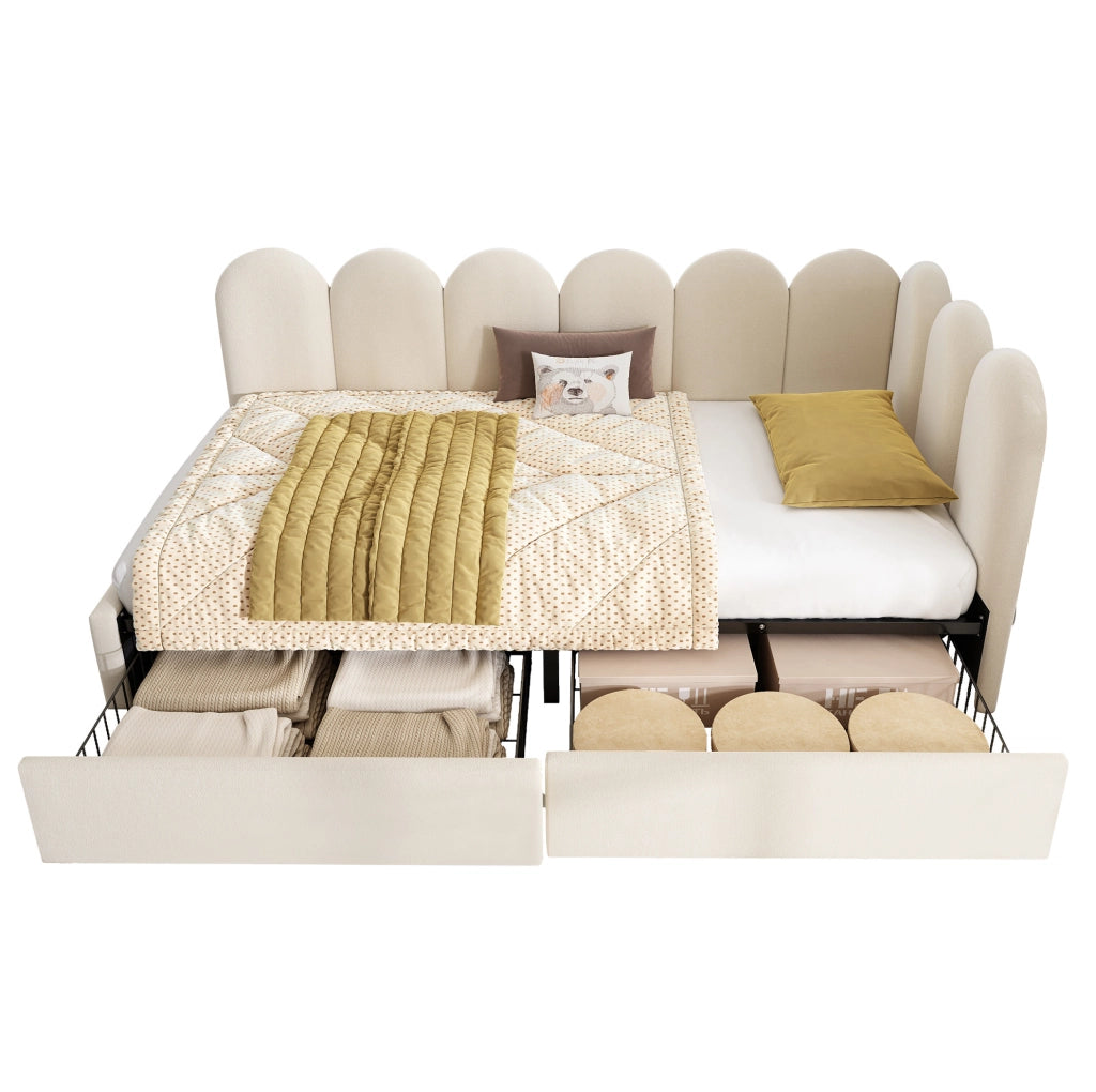 Letto imbottito in velluto 90x200 con 2 cassetti e struttura salvaspazio