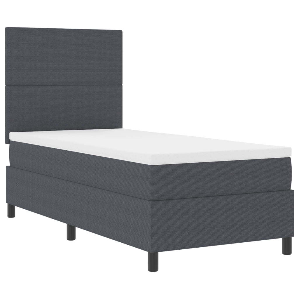 Letto con Base a Molle e Materasso Grigio Scuro 80x200 cm in Tessuto a Coste