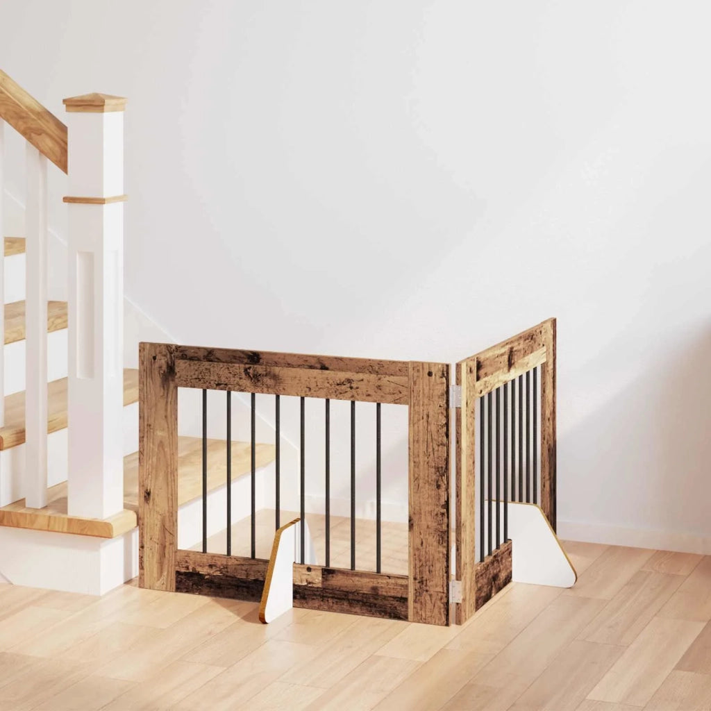Cancello per cani con supporti 2 pz Legno antico 80 x 60 cm CFW2593585