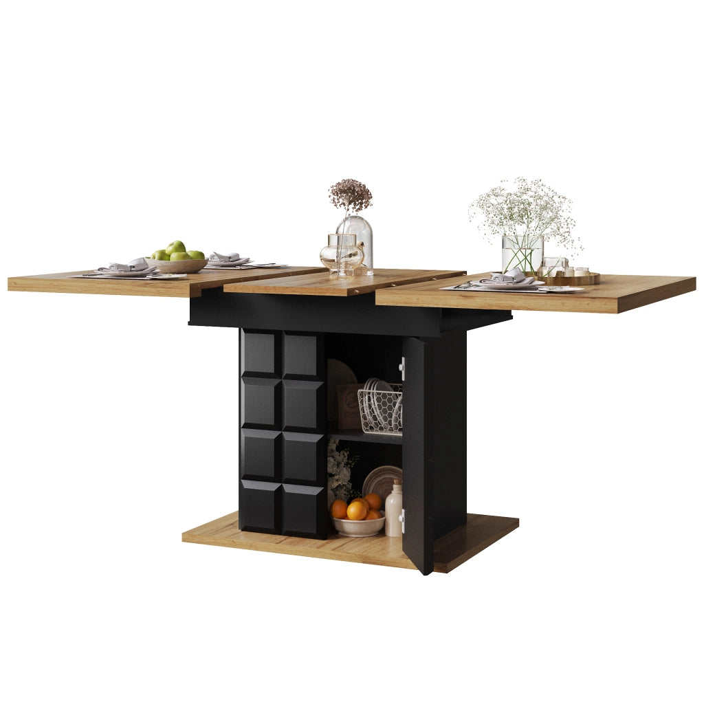 Tavolo da pranzo allungabile con sistema estraibile, piano ampio, per cucina e soggiorno, nero, 110 × 80 × 75 cm