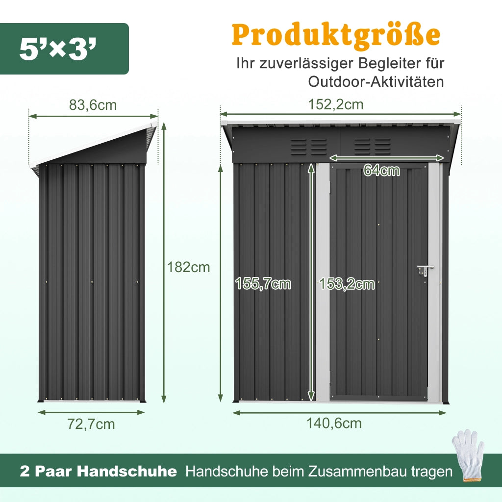 CASETTA Da Giardino 152,2x83,6x182 cm Metallo Nero con Porta Chiudibile