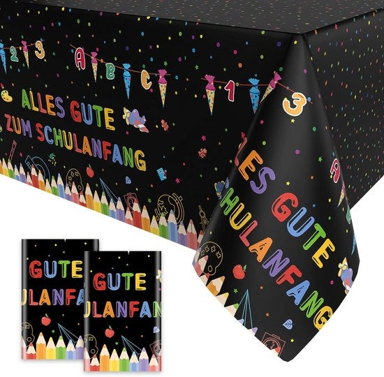 Due Happy Back to School tappeti da tavolo, nero decorazione di iscrizione scolastica tappeto da tavolo per bambini di scuola introduzione alla scuola Back to School decorazione di festa 137 x 274 cm