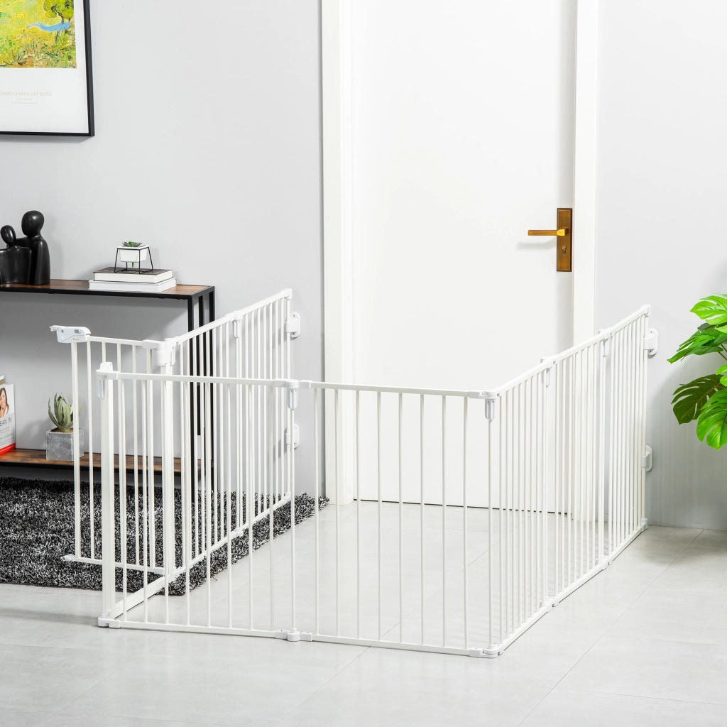 Recinto per Cani 8 Pezzi Pieghevole con Porta ¨C zephmum ¨C Bianco 60x76 cm