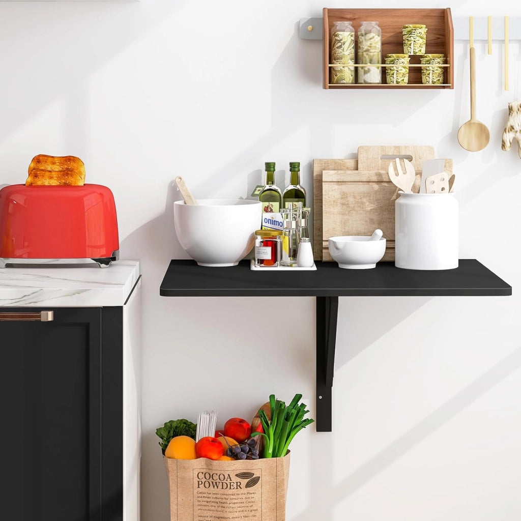 Tavolo Pieghevole a Muro, Tavolino Porta PC da Parete in Legno, Tavolo a Scomparsa Multifunzionale, Ideale per Soggiorno, Cucina e Studio, 80 x 60 x 45 cm (Nero)