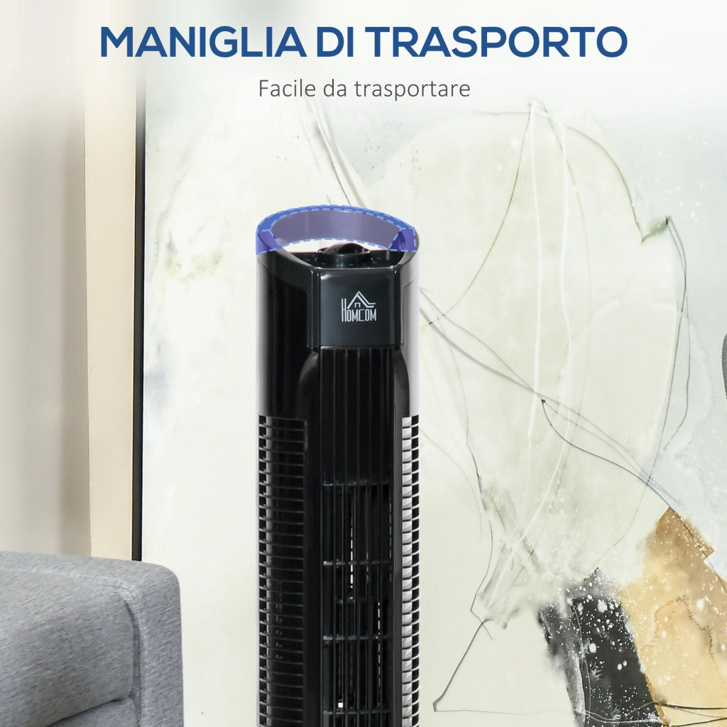 Ventilatore a Torre Moderno 3 Velocita' con Oscillazione ¨C Zephmum ¨C Nero PP 20x78.5 cm