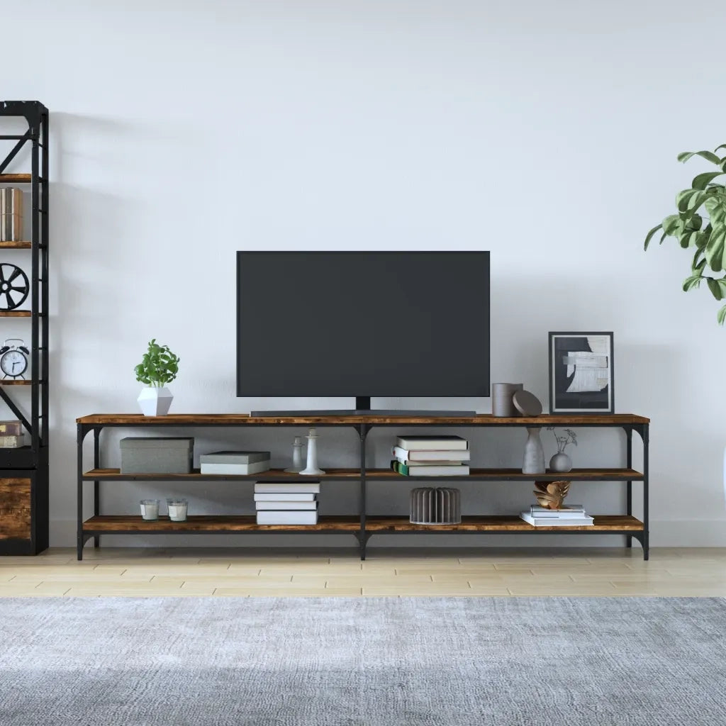 Mobile TV Rovere Fumo 200x30x50 cm Legno Multistrato e Metallo 826761