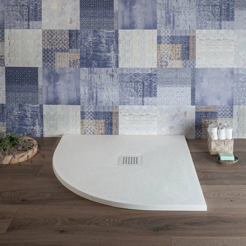 Piatto doccia Semicircolare 90x90 Bianco in Resina effetto Pietr
