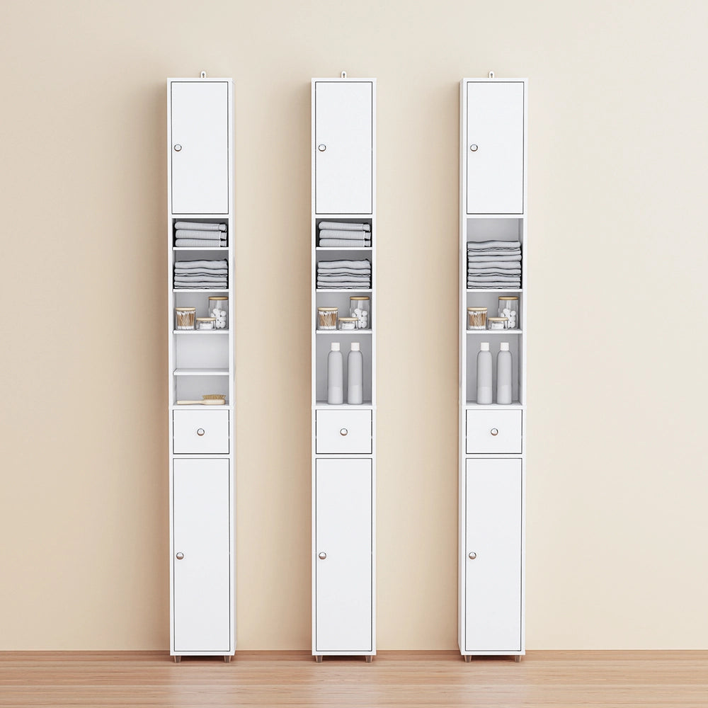 SoBuy BZR34-II-W Colonna Bagno Stretta - Mobile Bagno Idrorepellente, Alto con Ripiani Regolabili e Cassetto - Armadietto Salvaspazio, MDF, Bianco, 20x180x20c