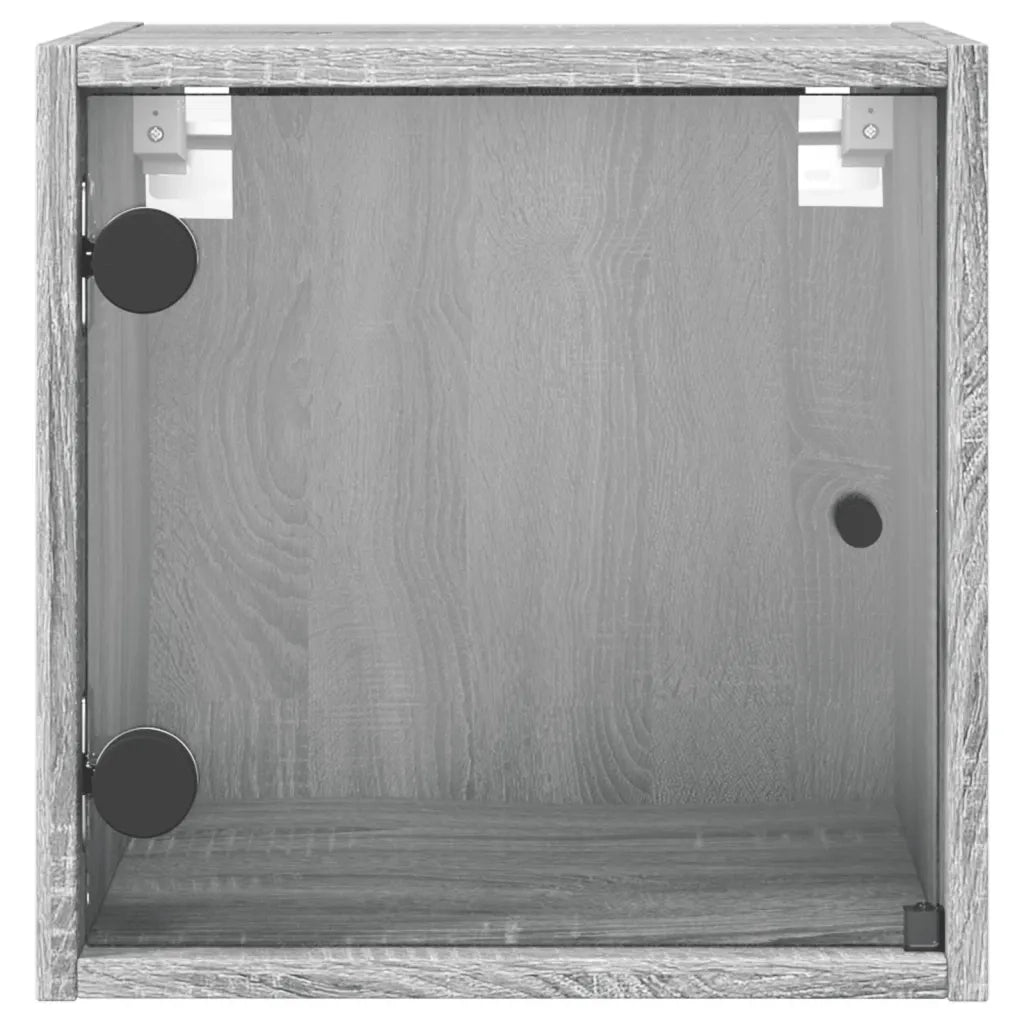 Comodino con Anta in Vetro-Tavolino da notte Grigio Sonoma 35x37x35 cm