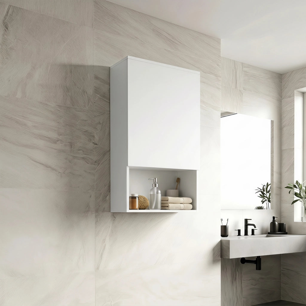 Armadietto pensile bagno con anta, 40x27x77 cm, bianco