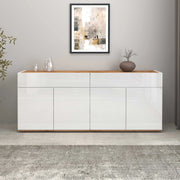 WHOUS Credenza Garda 4 ante e 2 cassetti bianco lucido e rovere 160,1x35x70 cm