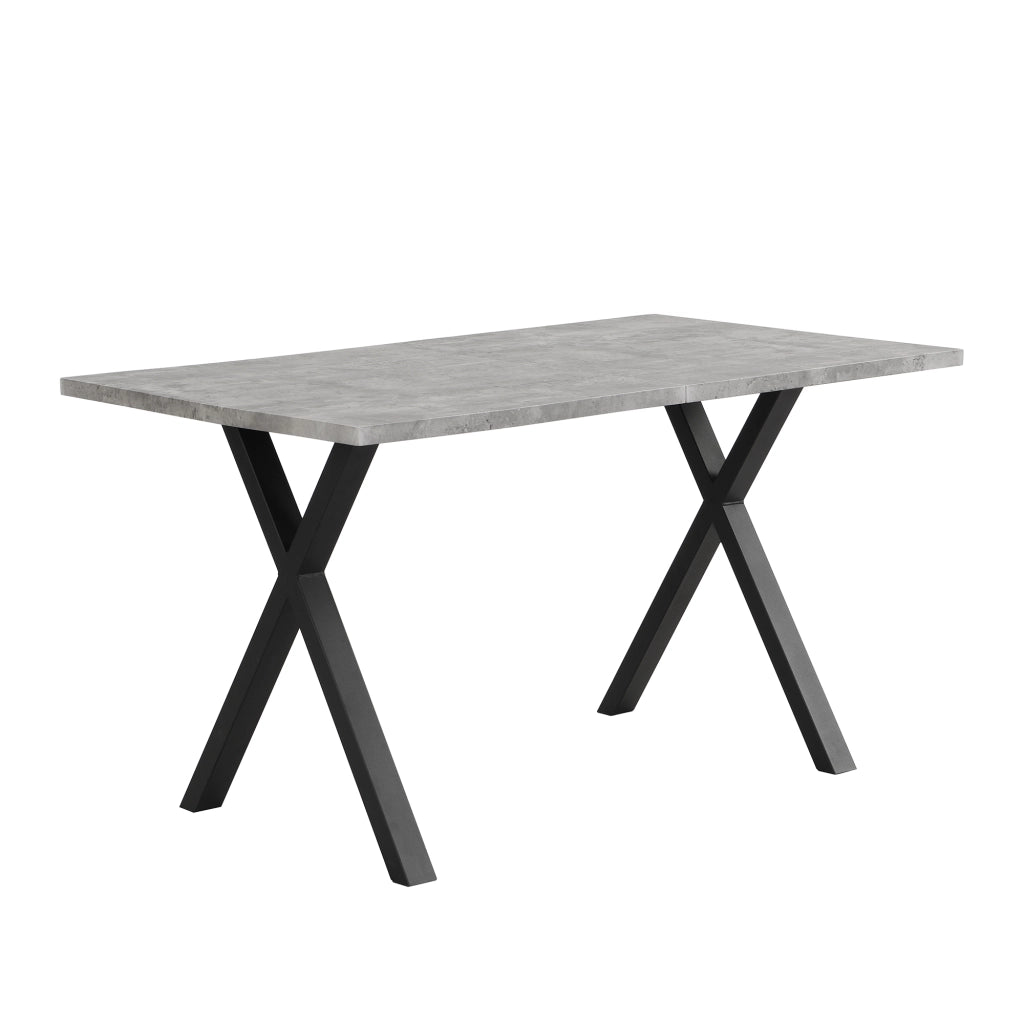 Tavolo da pranzo rettangolare moderno 140x80x76 cm in MDF effetto cemento e metallo nero