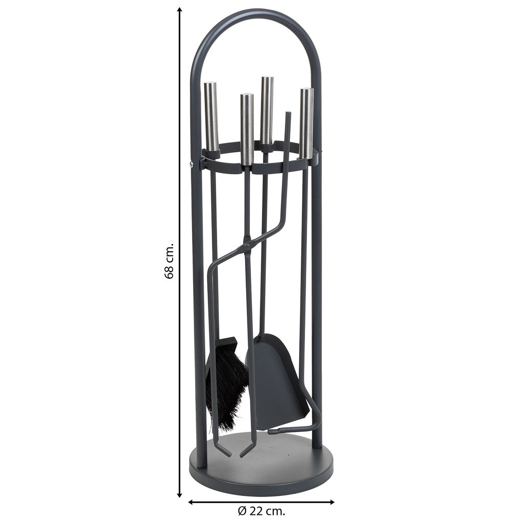 Set attrezzi per camino in metallo nero 5pz D22x68h cm
