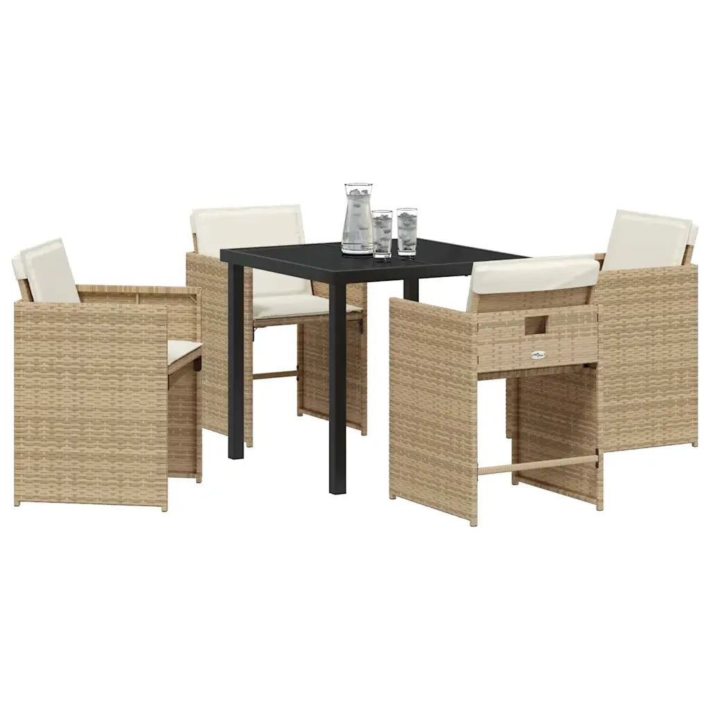 Set da Pranzo per Giardino 5 pcs Beige polyrattan