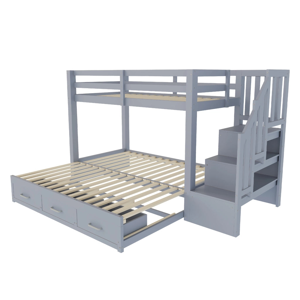 Letto a castello 90 × 200 cm con letto estraibile 180 × 190 cm, 3 cassetti e scala contenitore, senza materasso