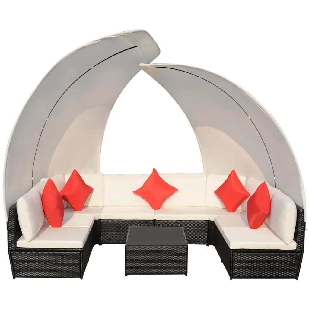 Set Divani da Giardino 9 pz con Tettuccio in Polyrattan Nero 42842