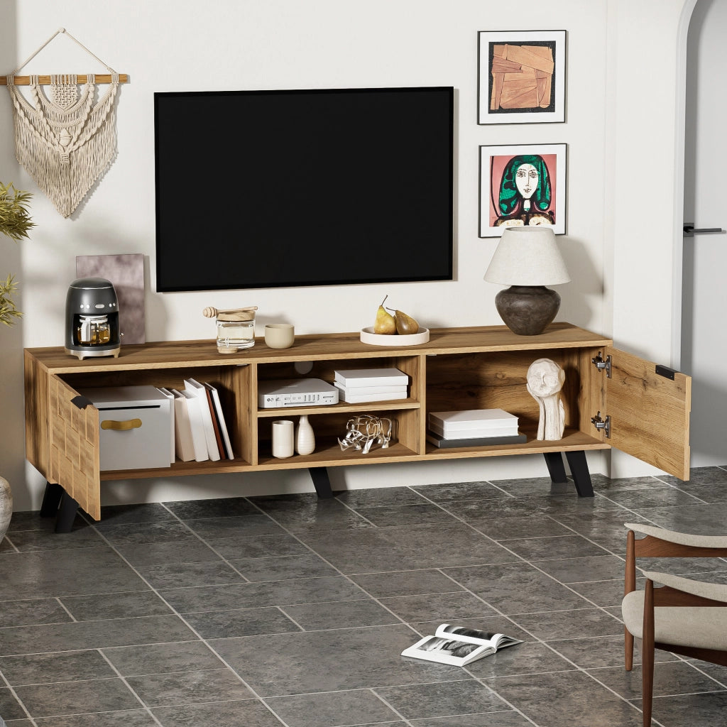 Mobile TV moderno con 2 ante e 2 vani a giorno ¨C 160,5 x 35,5 x 45 cm
