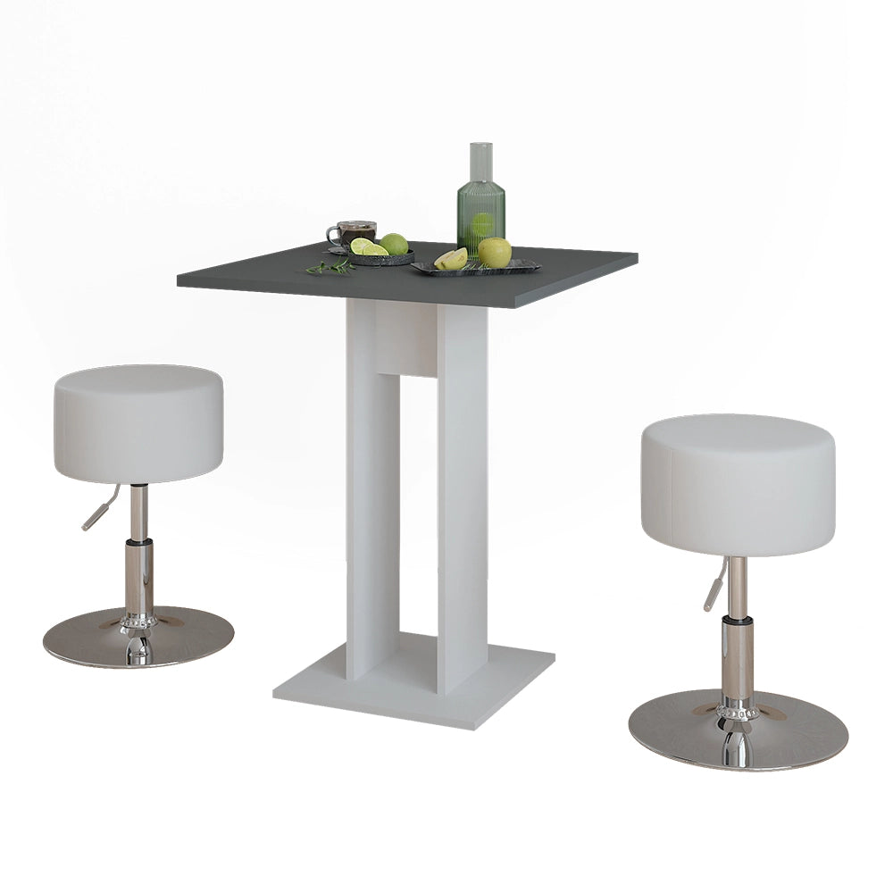 Vicco Set di tavoli da pranzo Bianco/antracite 65 x 65 cm con 2 sgabelli