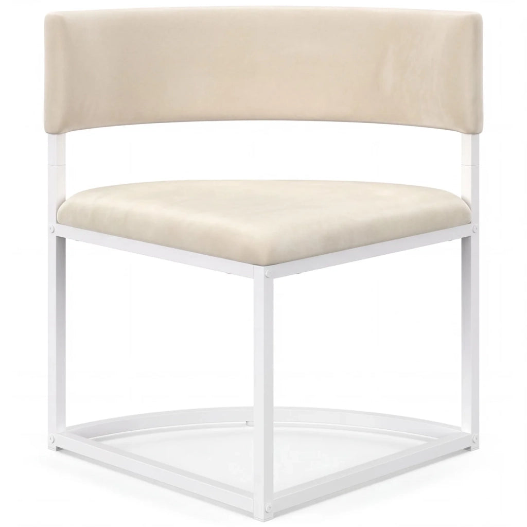 IDMarket - Set composto da tavolo e 4 sedie incastrabili MILENE in metallo bianco, con piano effetto faggio e rivestimento in velluto beige