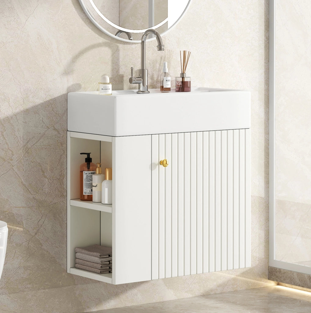 Mobile bagno compatto con lavabo in ceramica 69x52x32 cm; bianco