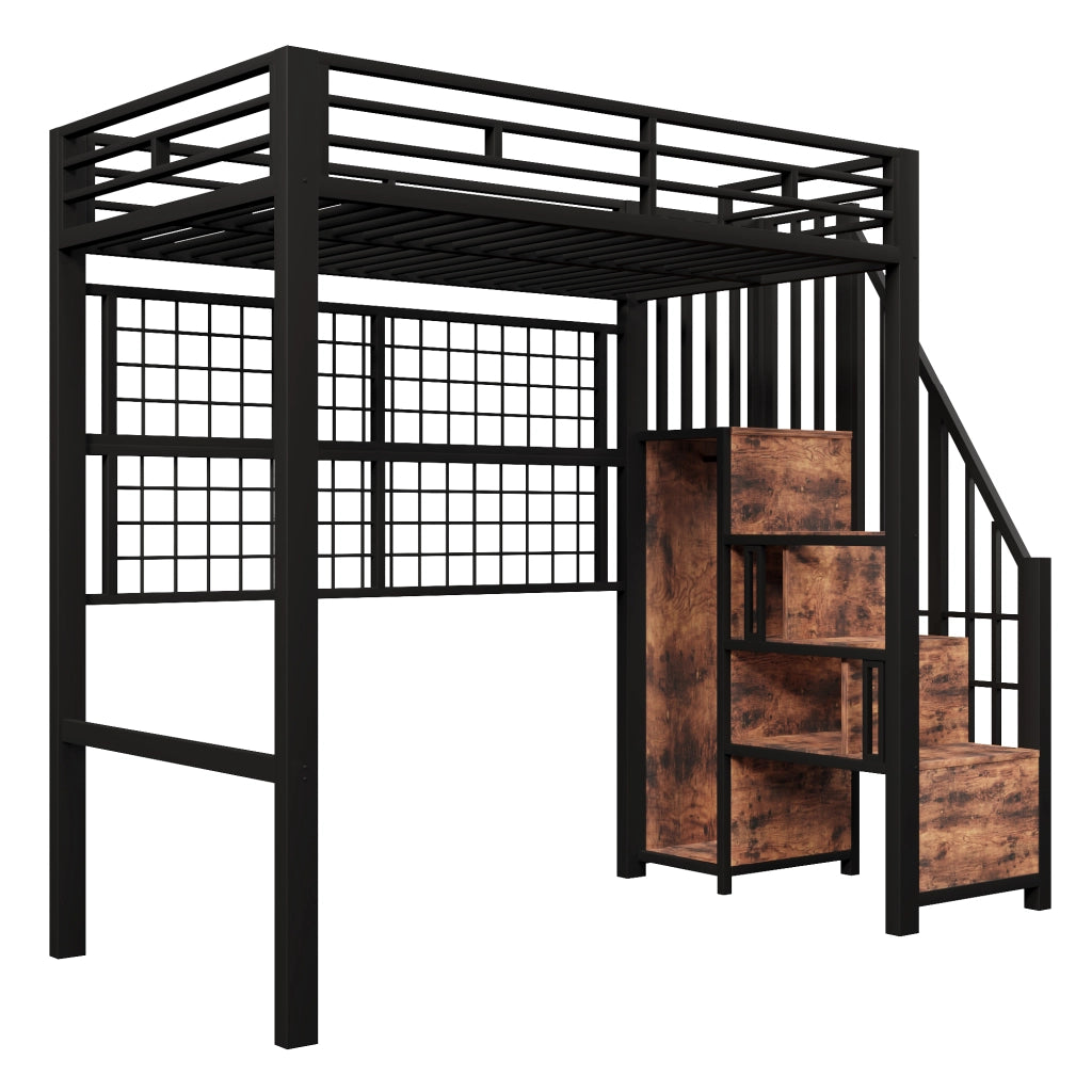 Letto a Soppalco con Armadio e LED ¨C MINIMAL ¨C Metallo Nero 90x200