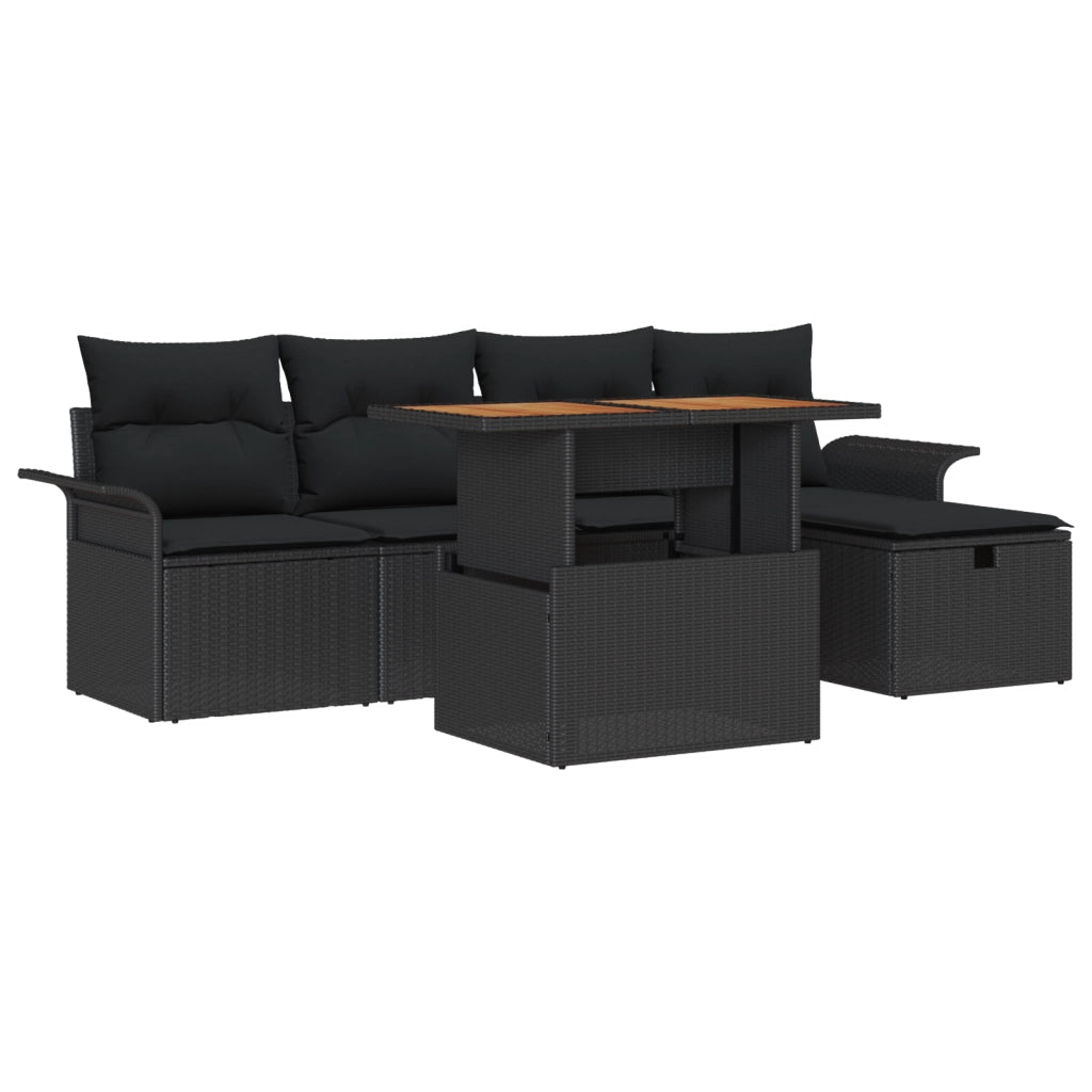 Set di Divani Giardino 6 Pezzi con Cuscini Polyrattan Nero