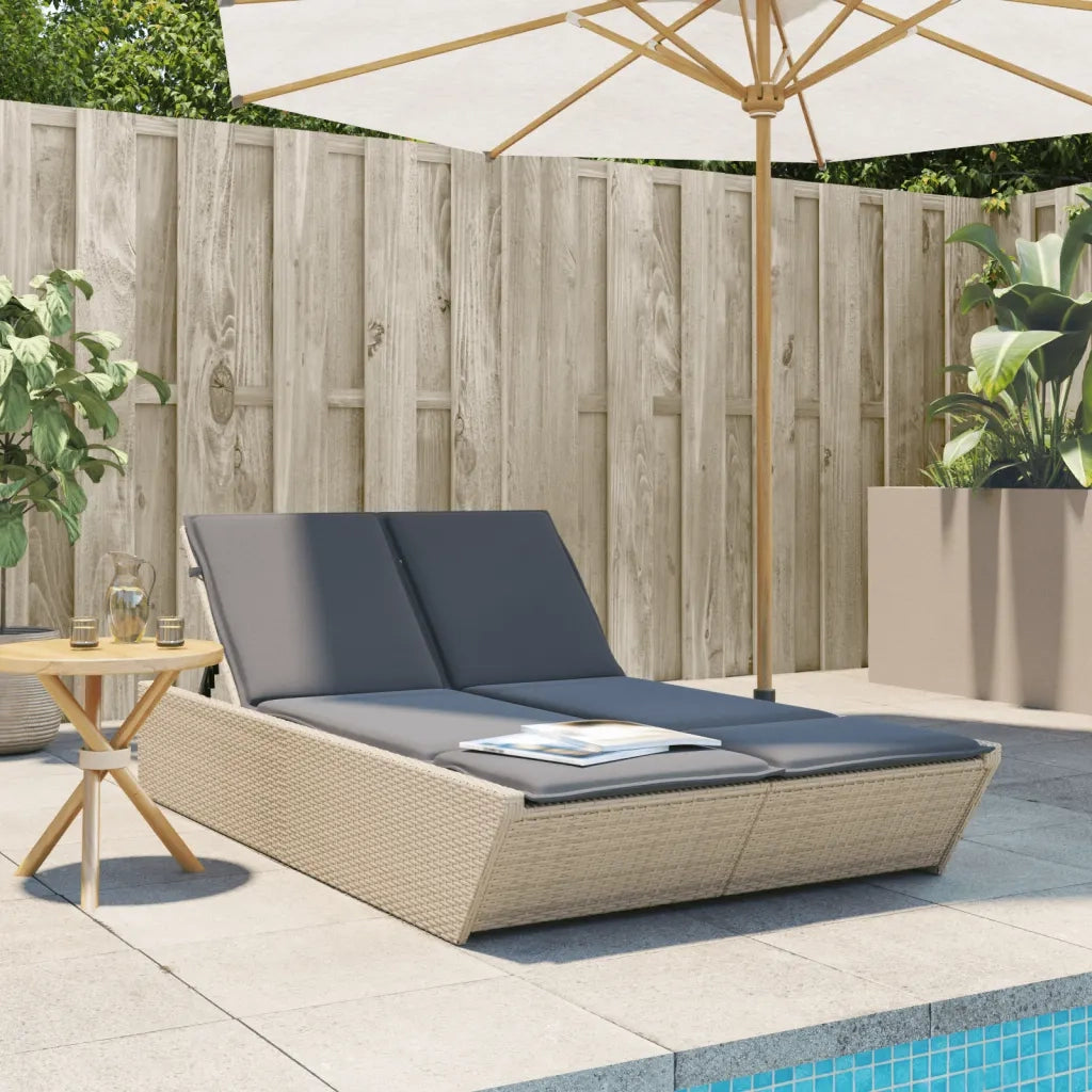 Lettino Prendisole | Sdraio da giardino | Lettino da sole con Cuscini Beige in Polyrattan