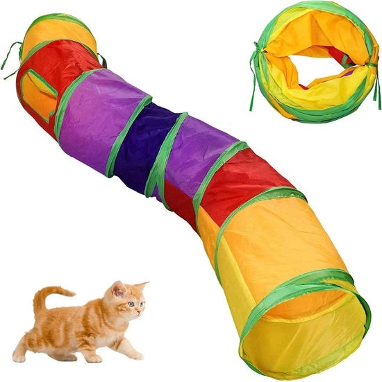 Tunnel da Giocare 2-Vie 3-Vie Ripiegabile per Gatti Cuccioli Conigli Porcecchi Indoor e Outdoor (Arcobaleno)