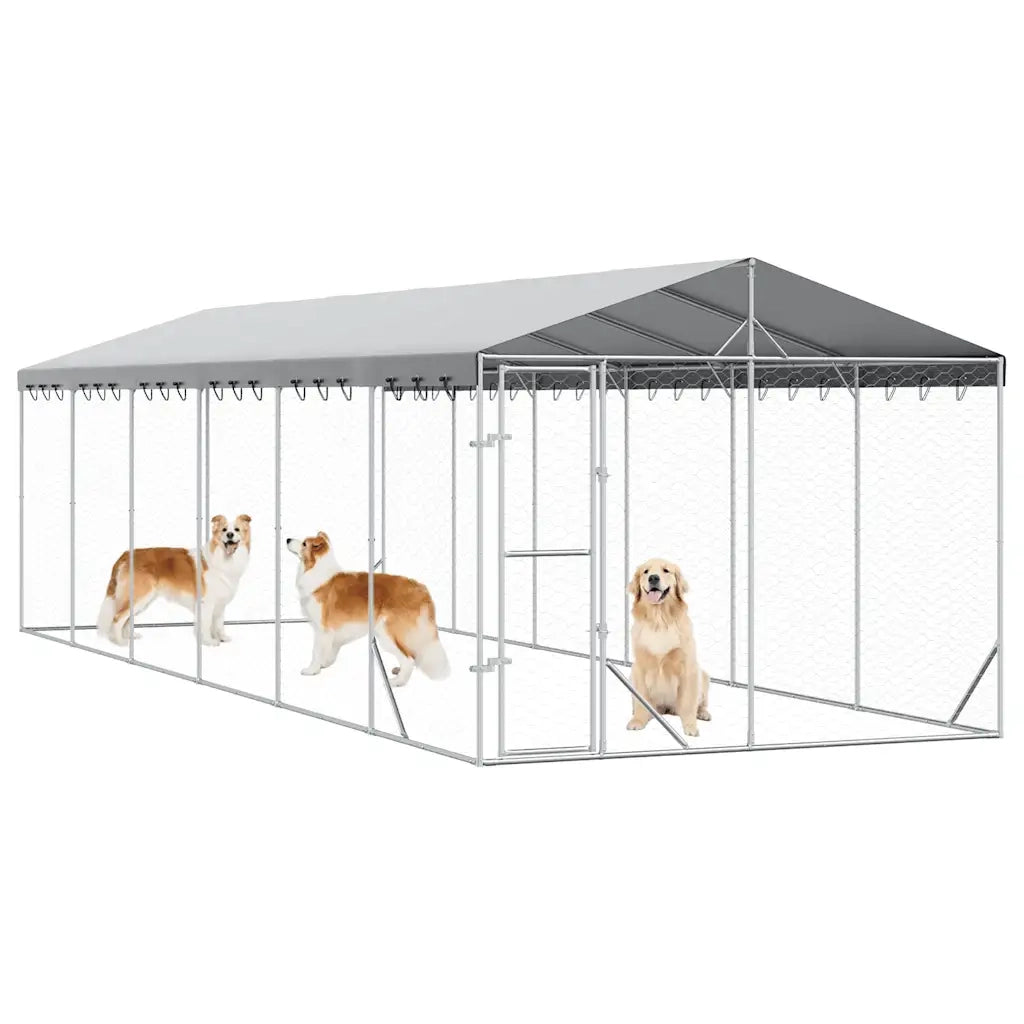 Cuccia Cani da Esterno Tetto Argento 3x9x2,5 m Acciaio Zincato 3190490