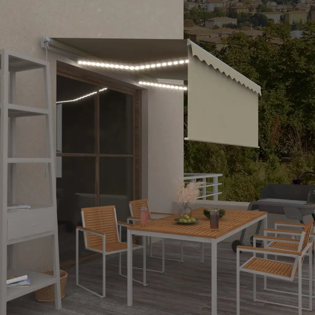 vidaXL Tenda da Sole Retrattile Manuale con LED 3,5x2,5 m Crema