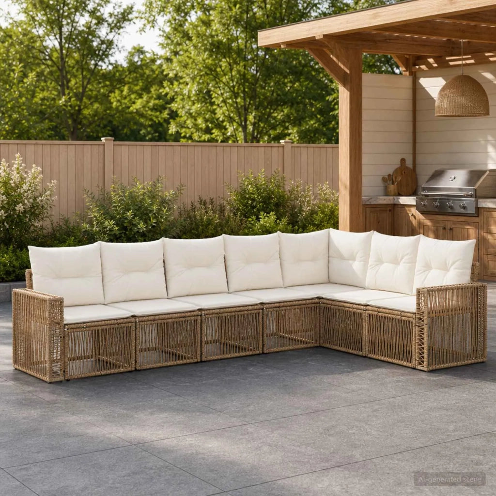 Set Divano da Giardino 7 pz Beige e Bianco Crema polyrattan 3435135