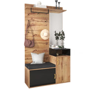 Mobile da Ingresso con 2 Scomparti per Scarpe; 2 Vani; Specchio e 4 Ganci; in MDF; 105×40×191;5 cm; Nero