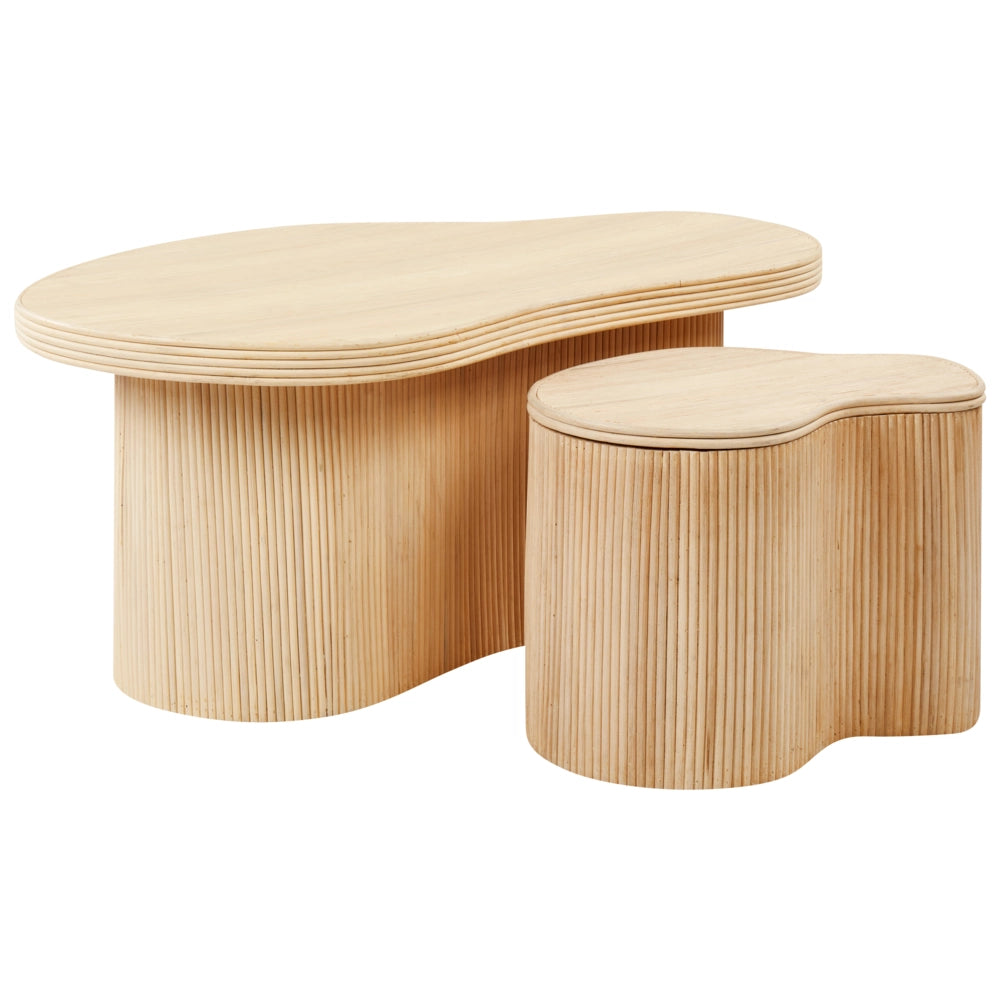 Set di 2 tavolini portaoggetti in rattan naturale con piano d'appoggio in stile Boho