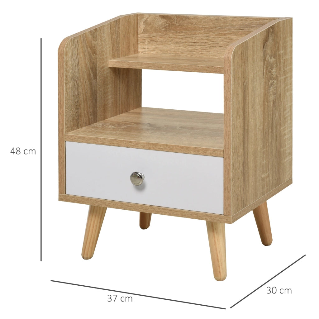 Comodino 1 Cassetto e Mensola 37x30x48 cm in Legno Rovere e Bianco