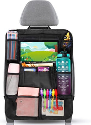 Organizzatore per auto con protezione da rugiada, protezione per sedile con contenitori, compatibile con tablet da 97'' a 105'', contenitori per bottiglie e giocattoli, organizzatore per libri
