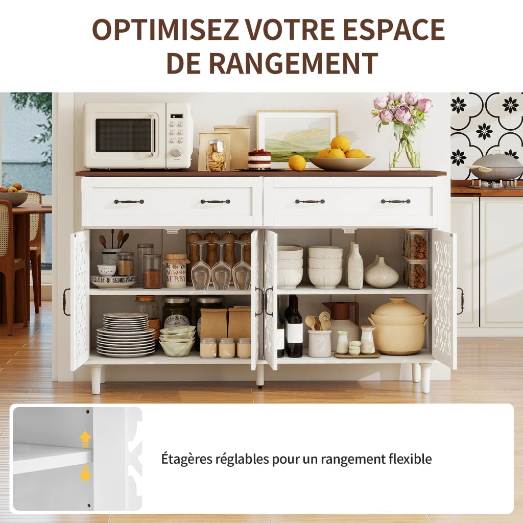 Credenza con 4 ante; 2 cassetti e ripiani regolabili - bianco - 150×40×90.3 cm
