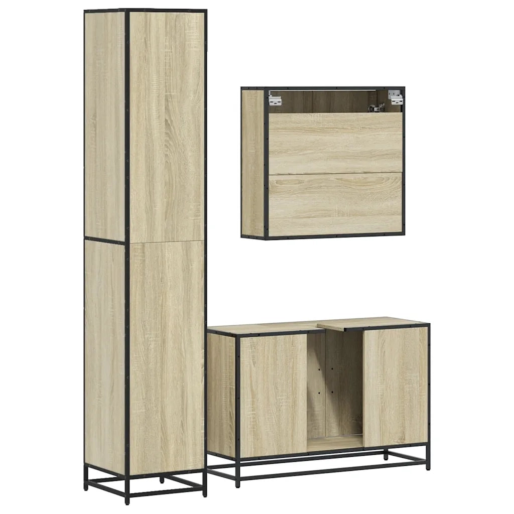 Set Mobili da Bagno 3 pz Rovere Sonoma in Legno Multistrato 3301101