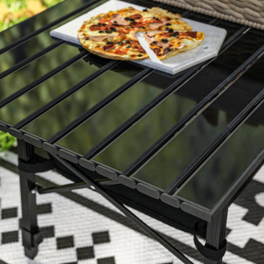Tavolo Pieghevole da Campeggio con Cesto ¨C MINIMAL ¨C Alluminio Nero, Altezza Regolabile