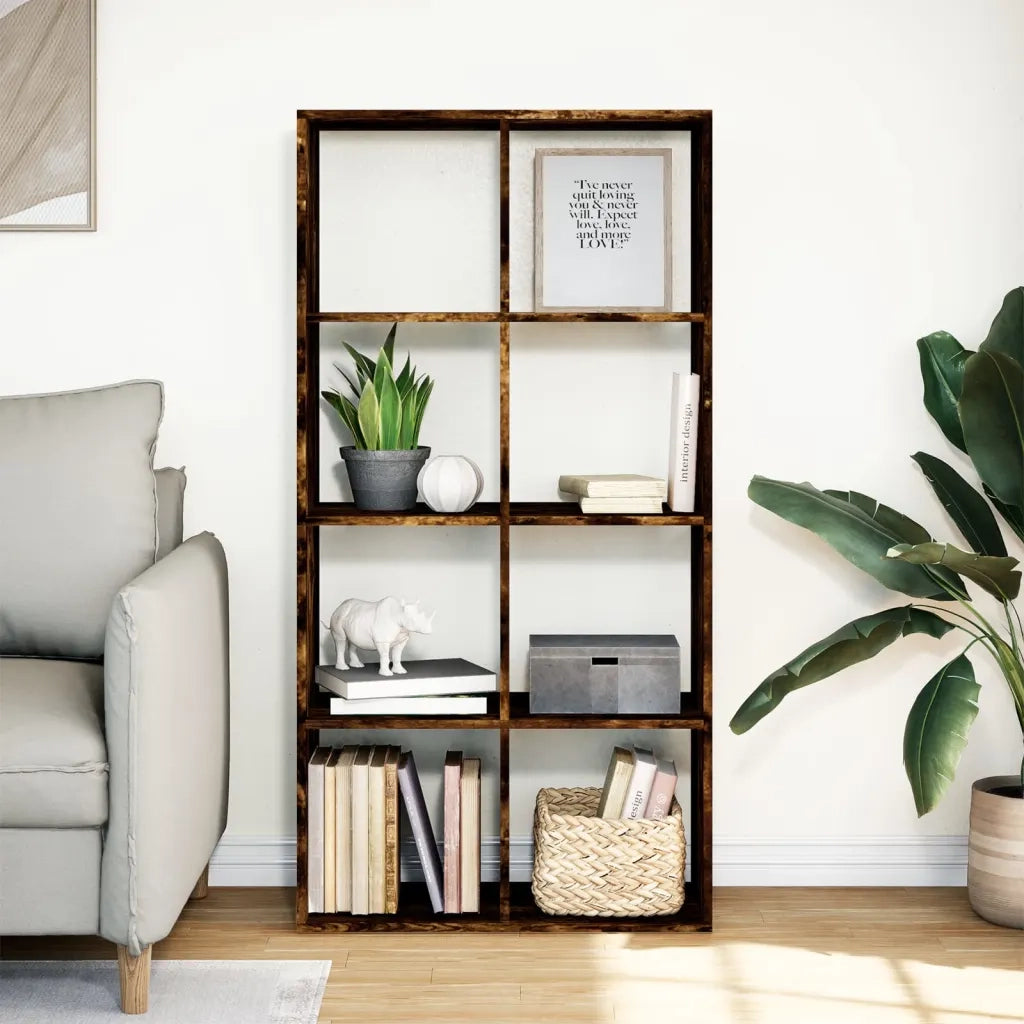 Libreria Divisorio-Scaffale per Libri-Mobile di Stoccaggio Rovere Fumo 69,5x29x137,5cm in Truciolato